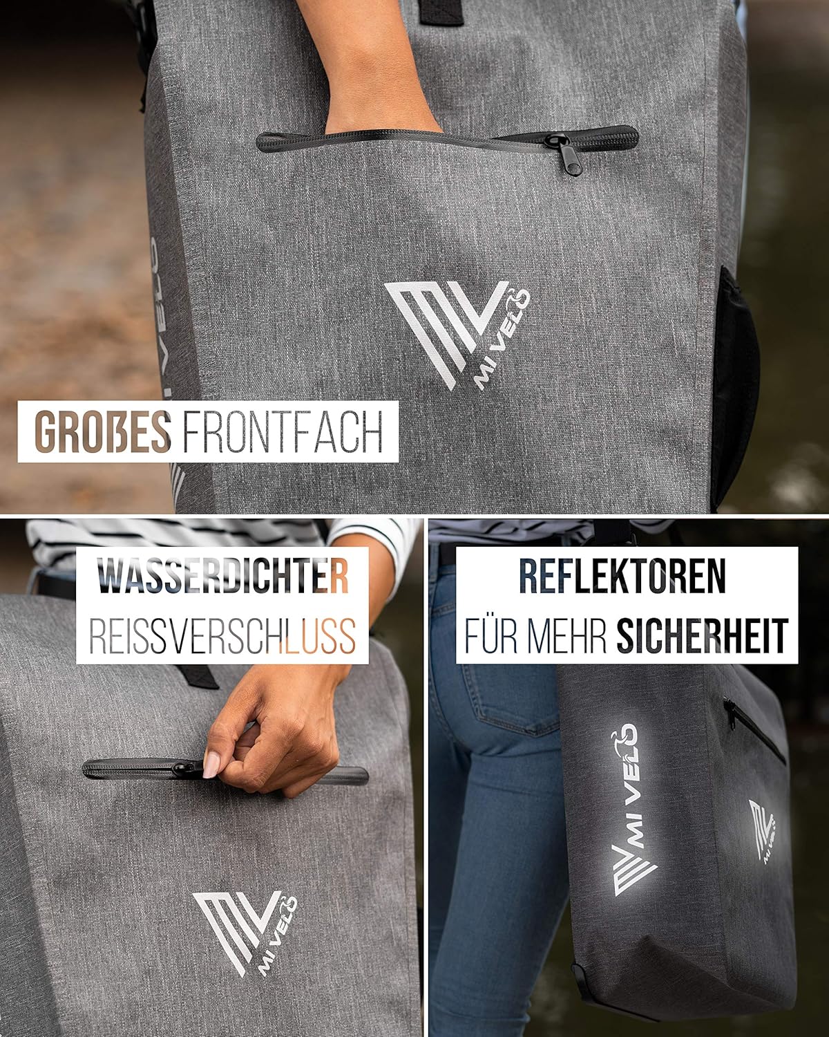 MIVELO Pannier - Étanche - 25L - Avec compartiment pour ordinateur portable et bandoulière - Gris