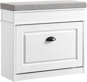 SoBuy FSR82-K-WG Meuble à chaussures banc d'entrée - banc à chaussures avec siège de toilette et coussin de rangement pour chaussures pour hall d'entrée, salon 61 x 24 x 51 cm, capacité 113 kg, blanc effet bois antique