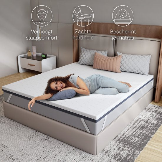 CozySense® DualFeel Topper Mattress 160x200 - Sur-matelas - Sur-matelas - Avec face chaude et face froide - CertiPUR® - Fermeté - 7.5 cm - Housse lavable