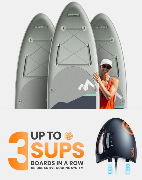 Pompe à air OutdoorMaster Shark II pour SUP - Noire - 20 PSI, électrique, 12 V