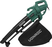 VONROC Souffleur de feuilles - Aspiration et broyage - 3300 W - Sac de ramassage de 40 litres inclus - Noir