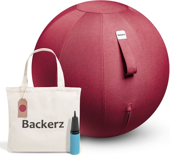 Ballon de siège Backerz 65 cm - Ballons de siège avec housse en lin - Chaise de bureau ergonomique pour le bureau et la maison - Ballon de yoga de luxe - Rouge