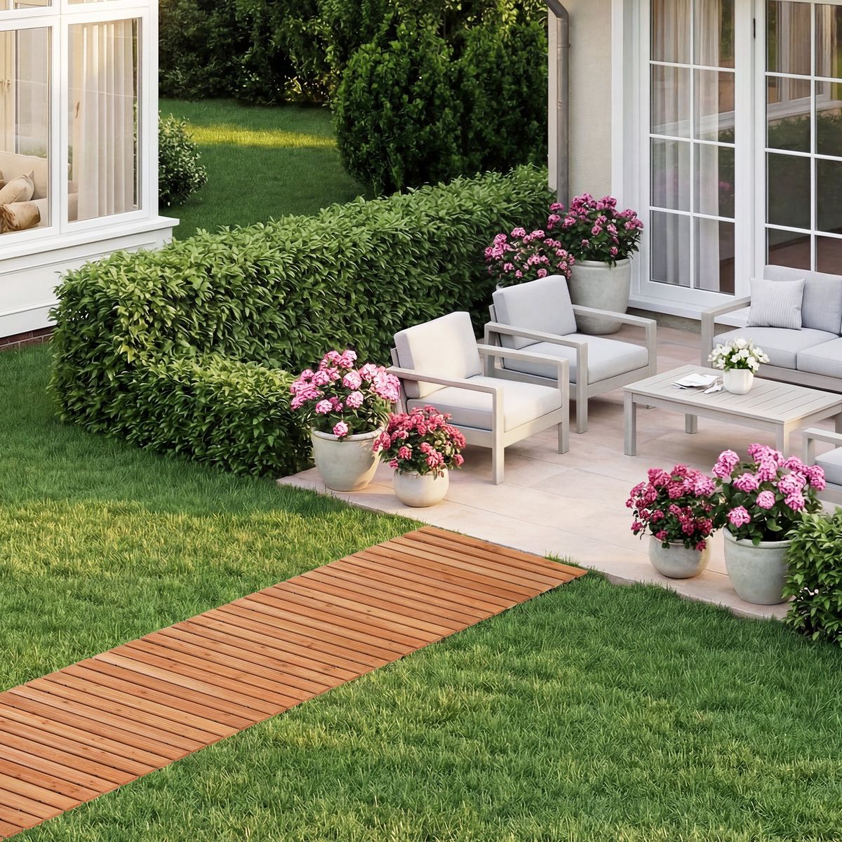 Passerelle de jardin en bois Coast - déployable - surface antidérapante - marron clair 245 x 55 cm