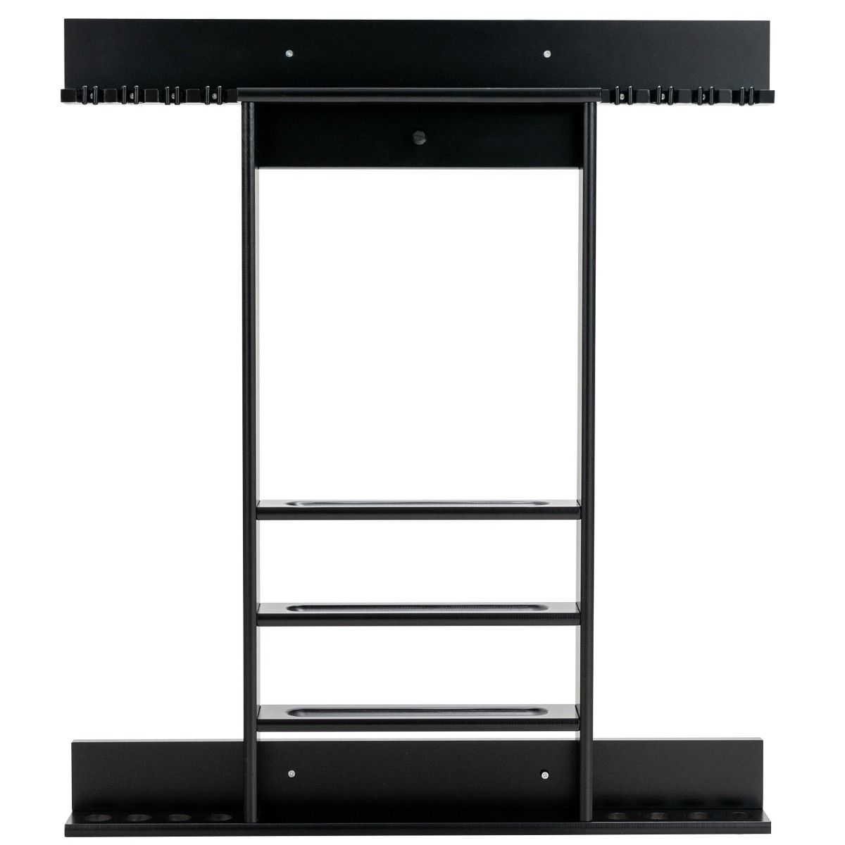 Porte-queues de billard Coast à fixation murale, en bois de pin noir – Pour 8 queues, 15 boules de billard et 1 support de boule – 79 x 8 x 91 cm