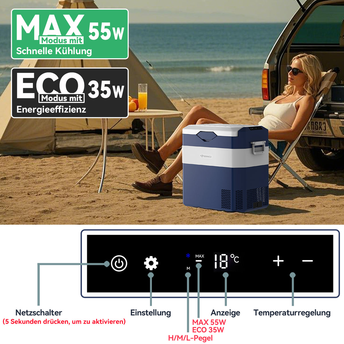 Glacière à compresseur BINGI - 42 litres - 12/24 V et 230 V