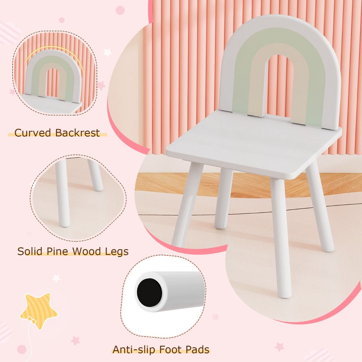 Ensemble de coiffeuse pour enfants Coast - miroir en forme de nuage - coiffeuse 2-en-1 avec tabouret - blanc