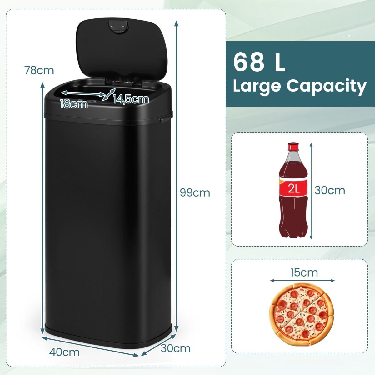 Poubelle Coast Sensor - conception à deux compartiments - tri sélectif automatique - noir - 68 litres