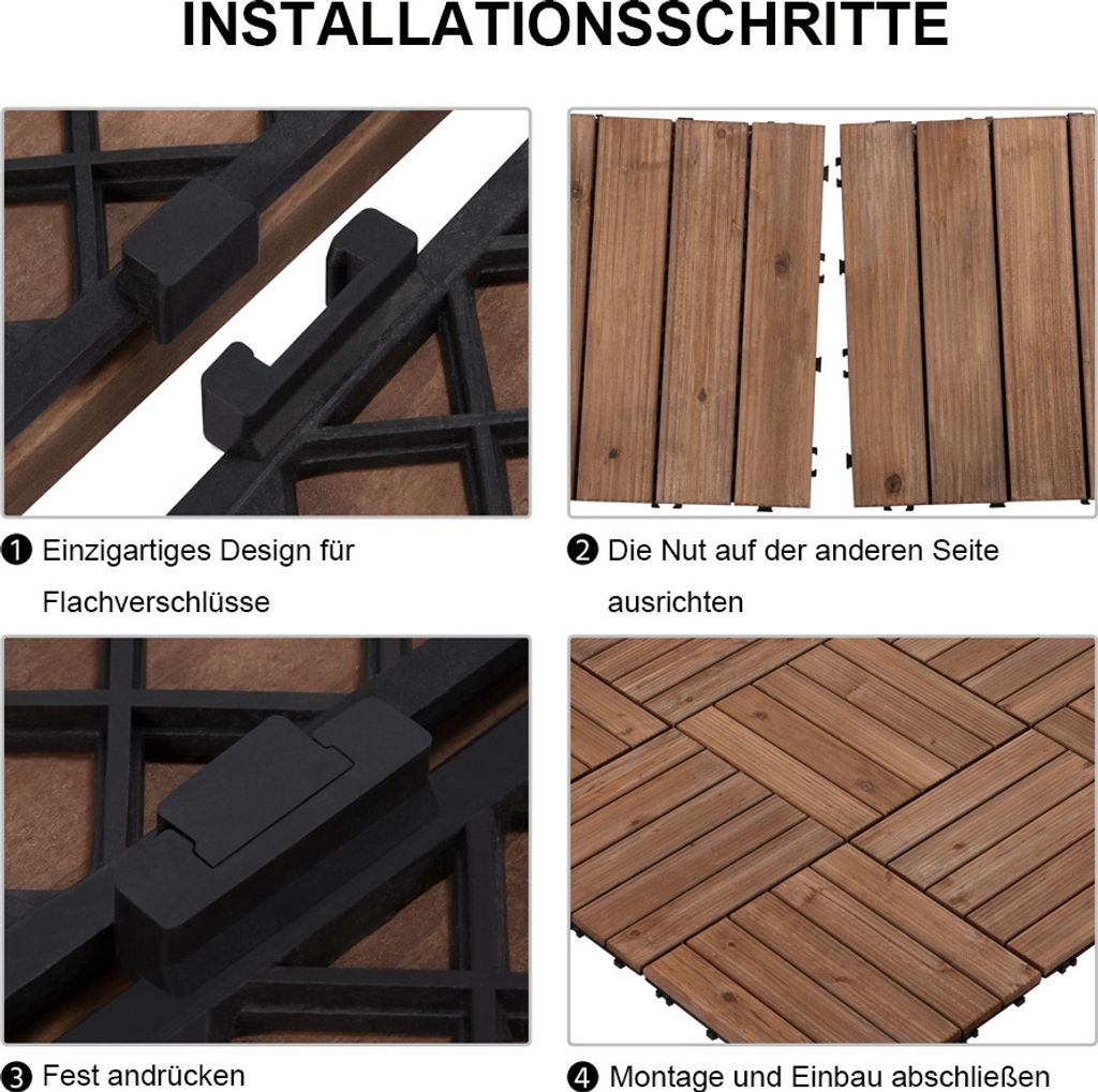 Dalles en bois à emboîter Yaheetech - 11 pièces - Environ 1 m² - 30 x 30 cm - Marron