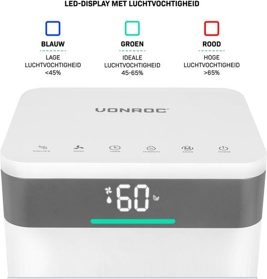VONROC Déshumidificateur - 12L/jour - réservoir 2L - mode lavage - avec contrôle wifi - avec fonction de purification de l'air