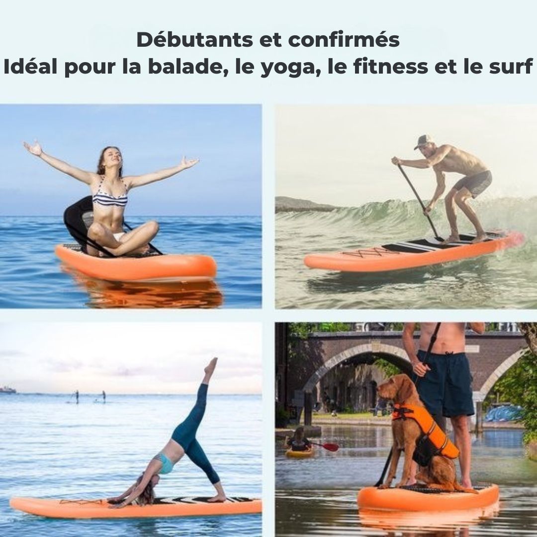 Paddle LifeGoods SUP Board - avec siège - Set complet - Max. 135KG - 320x81cm - Orange