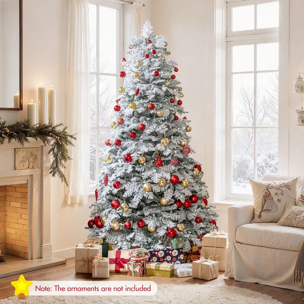 Sapin de Noël artificiel Coast - enneigé - avec éclairage LED - 210 cm - vert et blanc