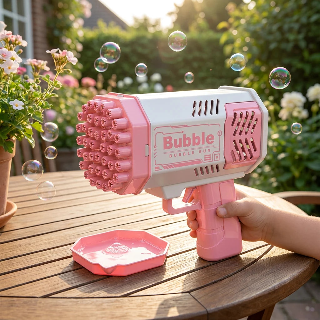 KNYYSECQ : machine à bulles et à mousse pour enfants, avec 40 trous et éclairage - rose et blanc
