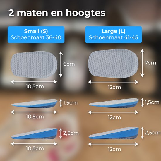 Semelles Nuvance - Rehausse-talon de 1,5 cm - Protège-talons - Lot de 2 - Pointures 36-40 - Homme et Femme - Semelles pour talons - Bleu
