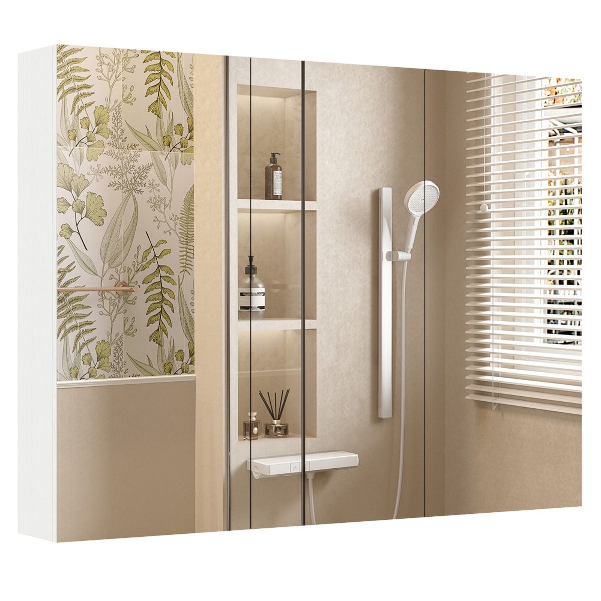 Armoire de salle de bains avec miroir mural Coast - trois portes - 6 compartiments - blanche - 87 x 65 x 12,5 cm