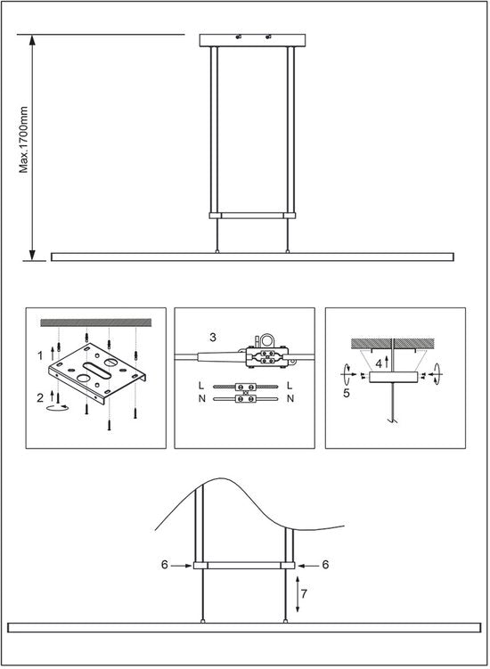 Suspension Profilo 3318ZW noire, 150 cm de large, hauteur réglable, de la marque Steinhauer, en métal, plastique et composants électroniques