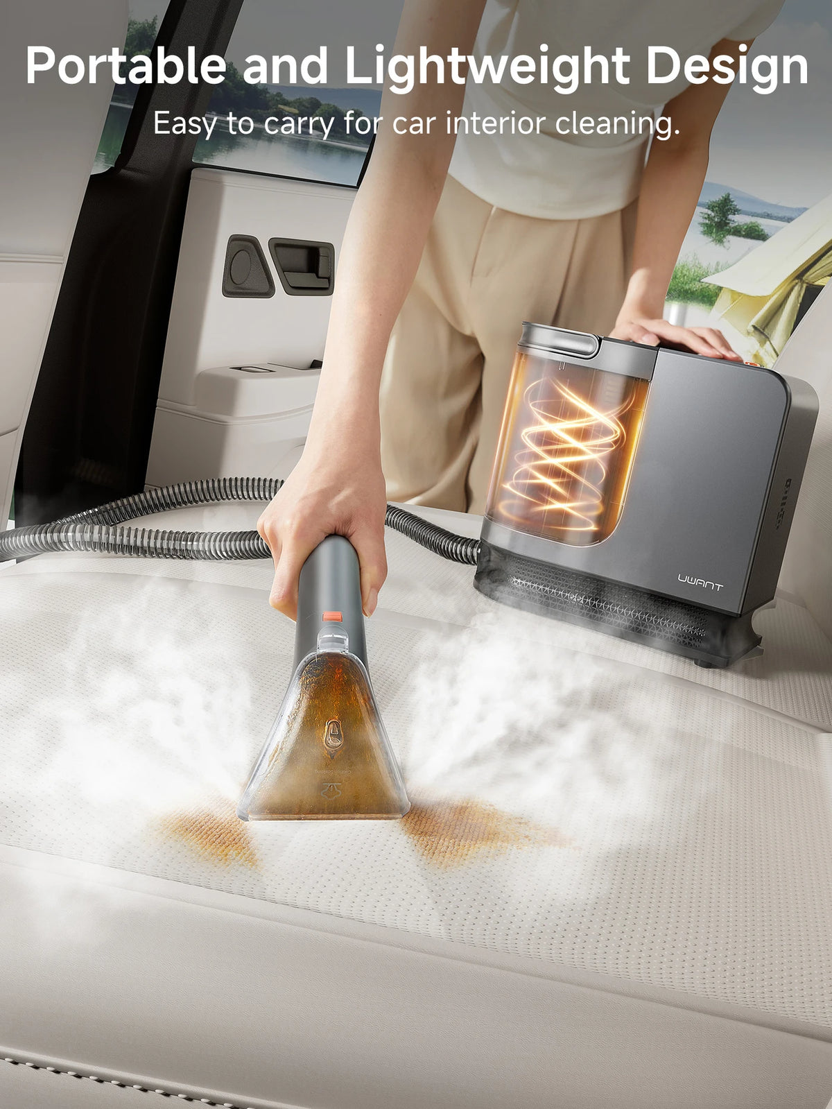 Nettoyeur multi-usage UWANT B400 - Gris - 600 W, 18 000 Pa, fonction vapeur - Pour lit, canapé, tapis et voiture