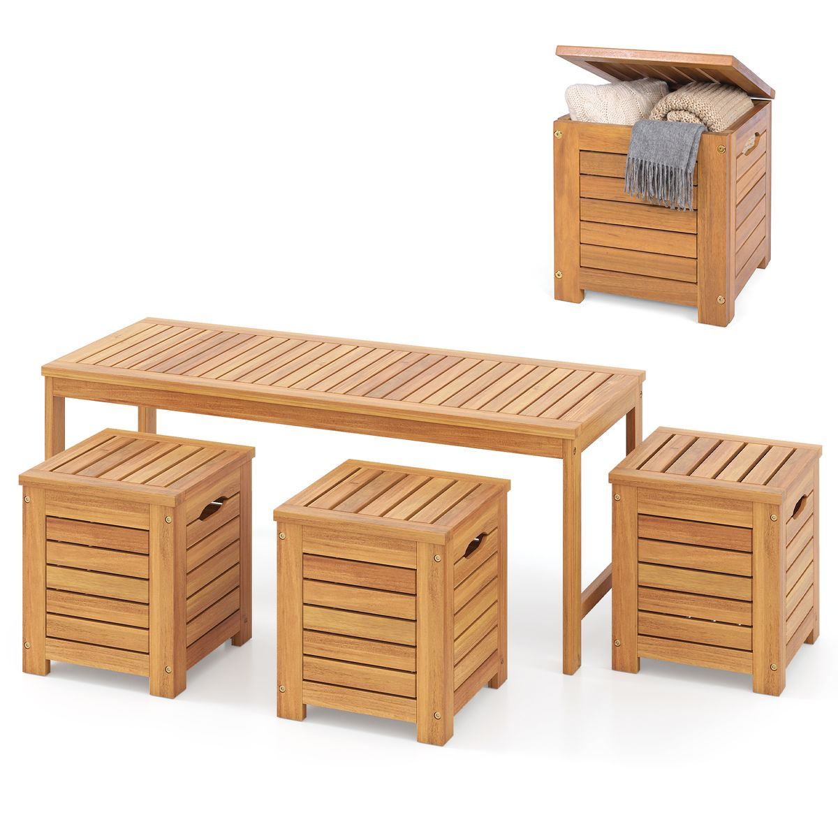 Banc de jardin Coast avec rangement - 3 compartiments de rangement - 115 x 45 cm - couleur naturelle