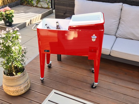 AXI Retro Cooler Rouge - Glacière à roulettes - Capacité de 76 L - Glacière avec robinet de vidange