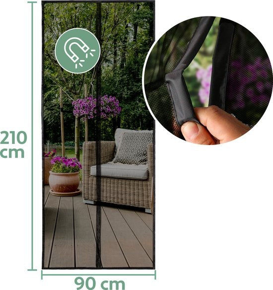 Vita5 Rideau magnétique anti-mouches 90x210 cm - Rideau de porte magnétique noir - Rideau de porte en plastique pour mouches - Porte à cornes