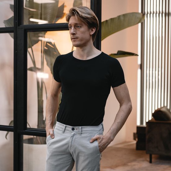 Anti Sweat Shirt - Fibershirts® - Coussinets d'aisselles cousus - Maillot de corps - Noir - Col rond - Hommes - Taille M