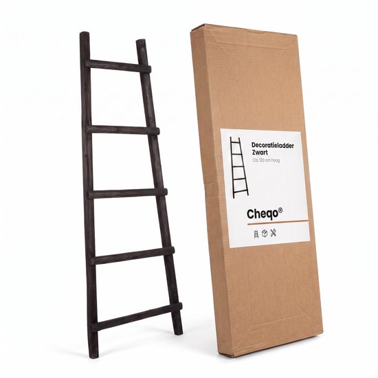 Échelle décorative Cheqo® - Échelle à serviettes - Échelle décorative en bois - Échelle décorative noire - Échelle porte-serviettes - Porte-serviettes en forme d'échelle - Échelle décorative - Échelle de salle de bains - Échelle à vêtements - Échelle déco