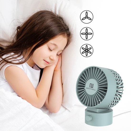 Northwall Mini ventilateur USB - Ventilateur de table bleu - Mini ventilateur silencieux - Ventilateur de bureau rétro - Petit, silencieux et silencieux - Deux moteurs - inclinable - 2 vitesses