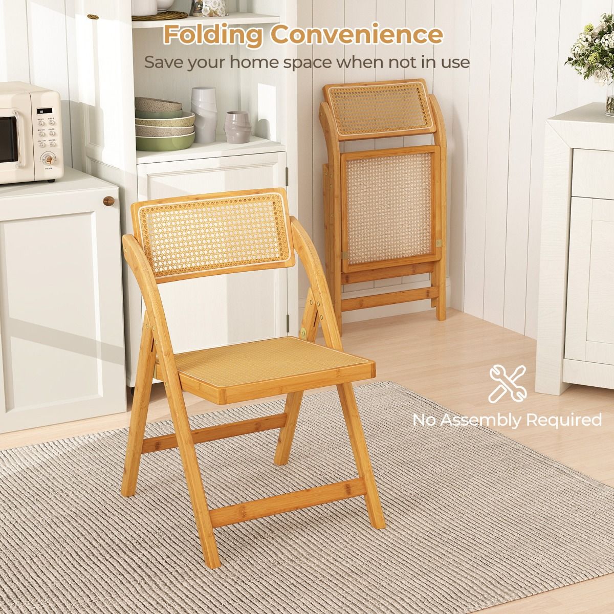 Lot de 2 chaises pliantes en rotin « Coast » - Dossier pivotant à 360° - Pliables - Couleur naturelle