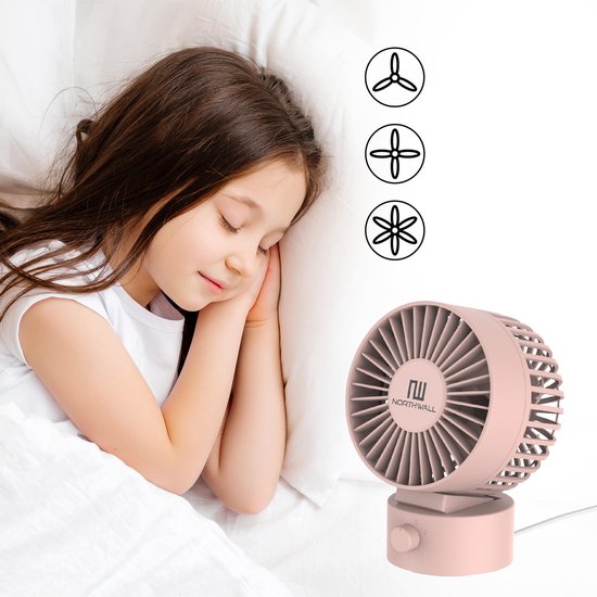 Mini ventilateur USB Northwall - Ventilateur de table rose - Mini ventilateur silencieux - Ventilateur de bureau rétro - Petit, silencieux et discret - Double moteur - Inclinable - 2 vitesses