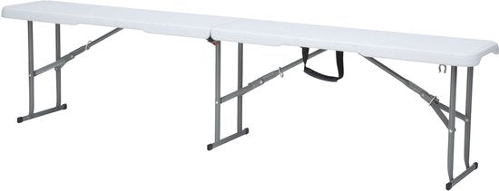 Banc de brasserie pliable AXI Elba – Blanc – 183 cm – Pliable – Avec poignées – Idéal pour les déplacements – Structure en acier et plastique HDPE – Jusqu'à 320 kg – Portable et peu encombrant