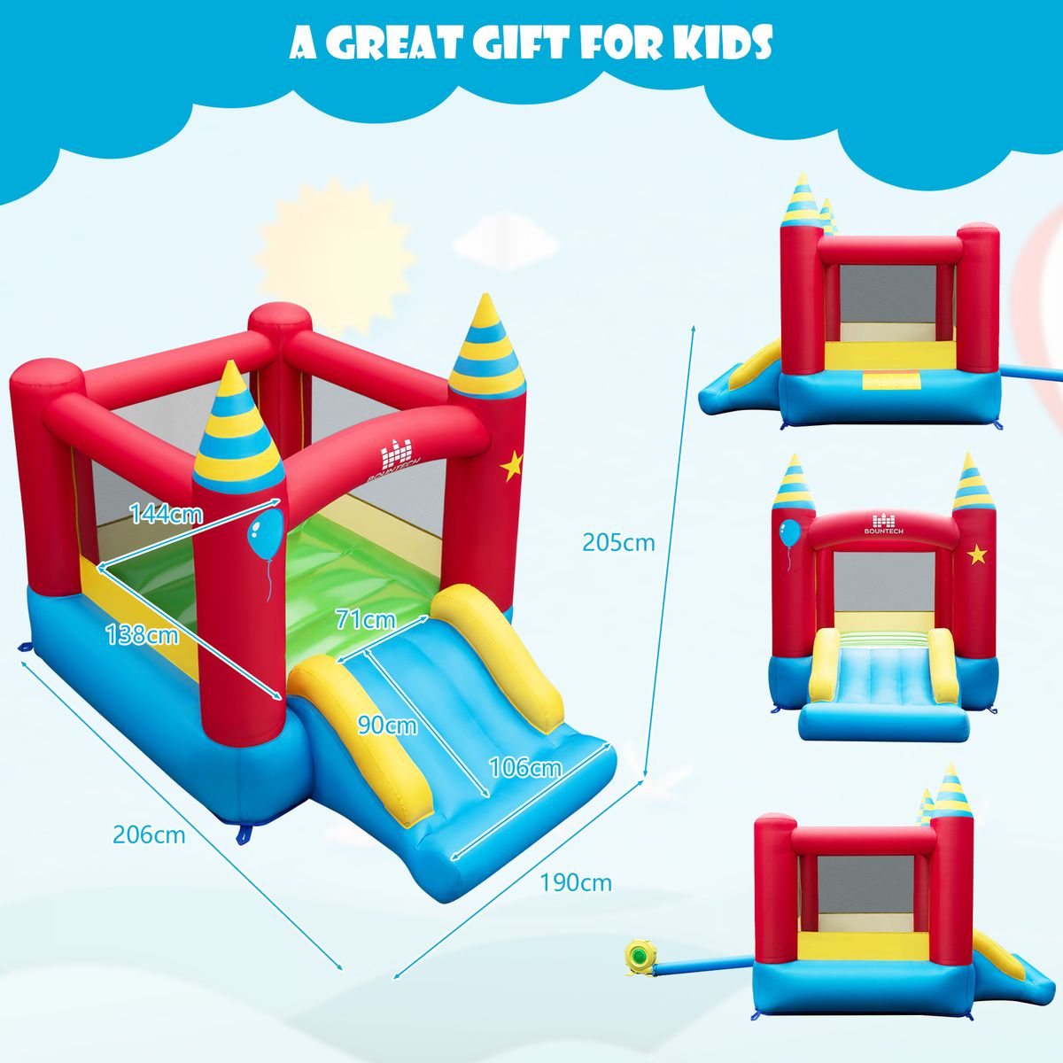 Château gonflable Coast pour enfants - avec toboggan et sac de transport - sans soufflerie - 190 x 260 x 205 cm