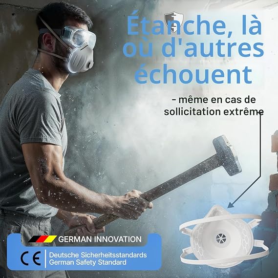 Masque anti-poussière FFP3 « Heldenwerk » avec valve - Lot de 10 - Masque anti-particules fines avec bandeau réglable