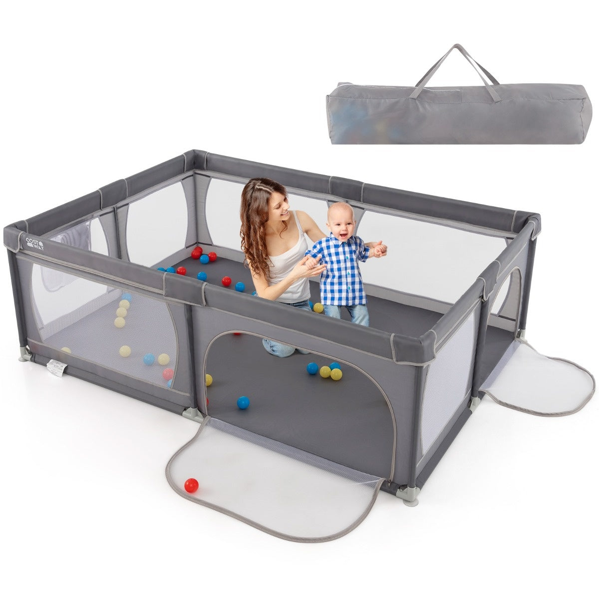 Coast Parc pour bébé avec 50 balles, 2 portes et filet respirant Gris foncé