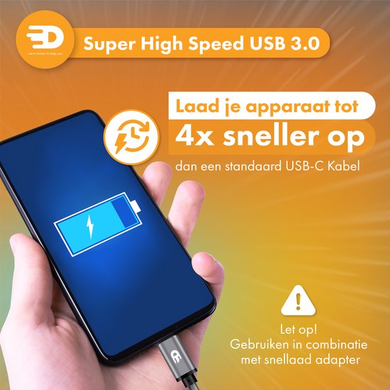 Drivv. Câble USB vers USB C - Chargeur rapide - Câble de données et de charge USB C - 3 mètres - Convient à Samsung, iPhone 15 et autres - Gris spatial