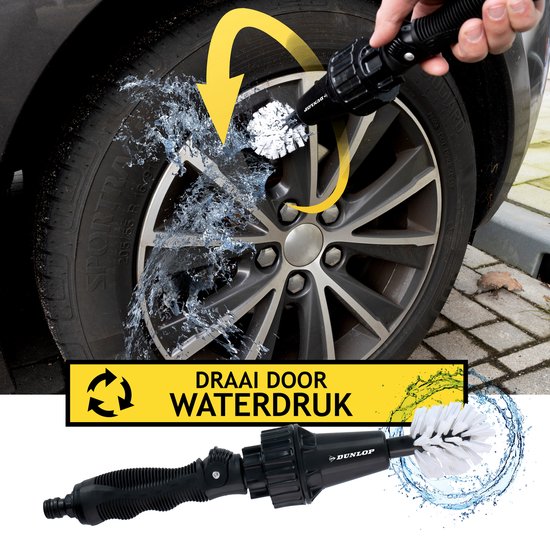 Dunlop Cleaning Brush - Brosse à jantes - avec connecteur de tuyau 3/4" - rotatif - bouton de réglage du débit - 2 brosses