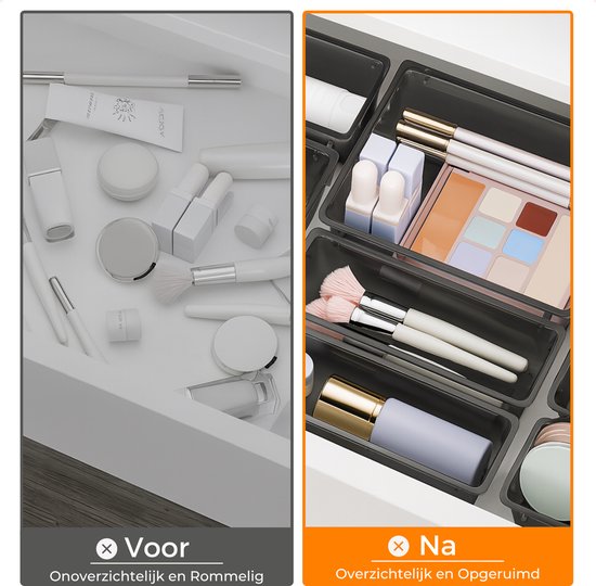 Posity Organisateur de tiroirs - 25 pièces - Plateaux d'organisation - Plateaux de tiroirs - Plateaux de stockage - Organisateur de maquillage - Pour la cuisine, la salle de bain et le bureau - Plastique - Noir transparent