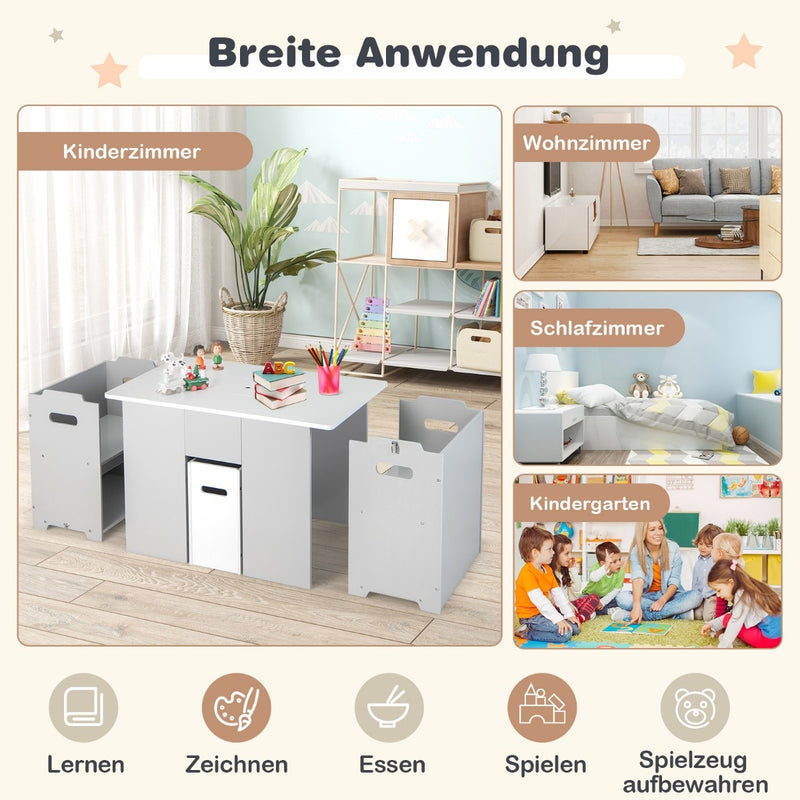 Coast 3-delige set gemaakt van tafel en stoelen voor kinderen Activiteitstafel met 2 stapelbare stoelen grijs en wit