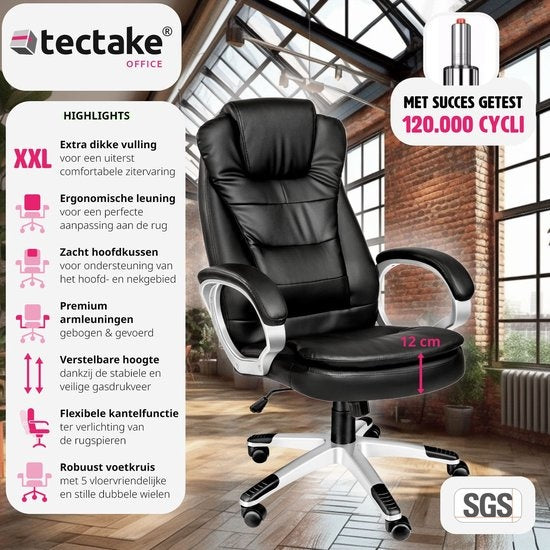 Tectake Luxury Design Office Chair - Noir - Cuir synthétique - Réglable - 400578