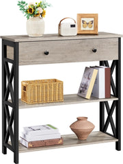 Table murale Yaheetech 80 x 29,5 cm avec tiroir coulissant et 2 étagères – Gris – MDF et métal