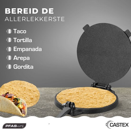 Castex Authentic Tortilla Press Ø 20 cm - Presse à tortilla - Poêle à tortilla - Taco maker