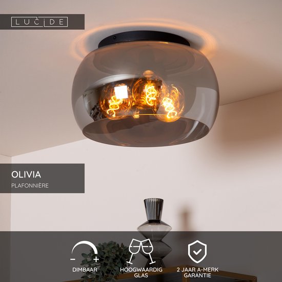 Lucide OLIVIA - Plafonnier - Ø 40 cm - 3xE27 - Fumé