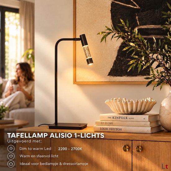 Lampe de table Alisio 4593ZW noire avec verre soufflé à la main, intensité réglable, hauteur 47 cm, luminaire design Steinhauer