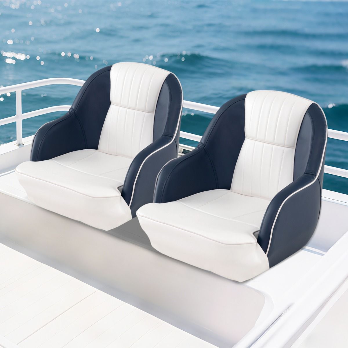 Siège de capitaine Coast pour bateau - rembourrage en mousse épaisse - cuir PVC imperméable - bleu et blanc