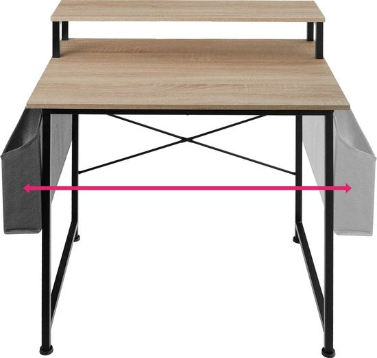 tectake® - Everett desk - largeur 80 cm - table d'ordinateur - avec étagère et organiseur - brun clair - 404663