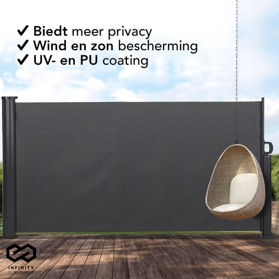 Brise-vent extensible Infinity Goods - 300 x 140 cm - Anthracite – Enroulable – Extensible – Protection contre le vent et le soleil – Intimité pour le jardin, le balcon, la plage et la terrasse