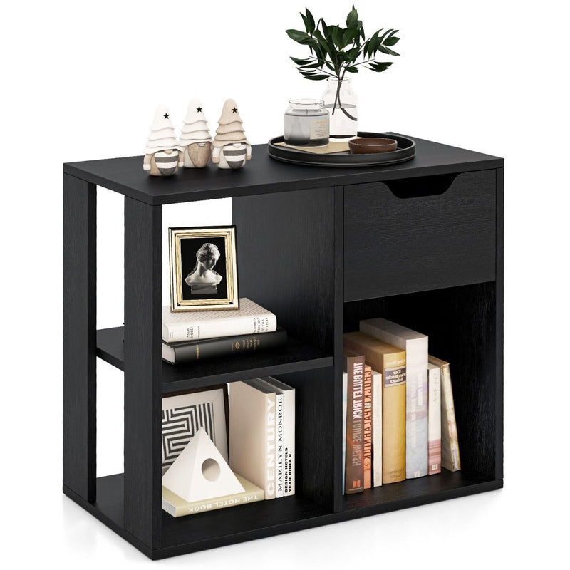 Étagère à livres Coast en bois avec tiroir - 3 compartiments ouverts - noir - 60 x 30 x 53 cm