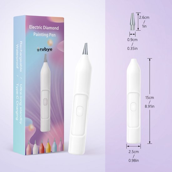 Rubye® - Stylo de peinture électrique pour diamants - Avec technologie d'aspiration - Rechargeable via USB-C - Confortable à utiliser - Pour pierres rondes et carrées - Blanc