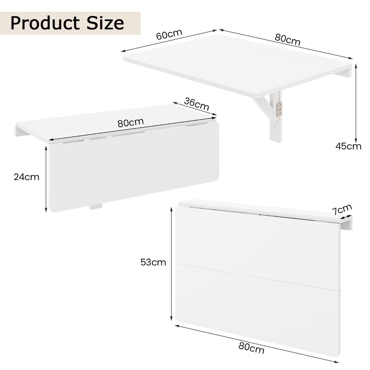 Table pliante murale Coast - blanc - 80 x 60 x 45 cm