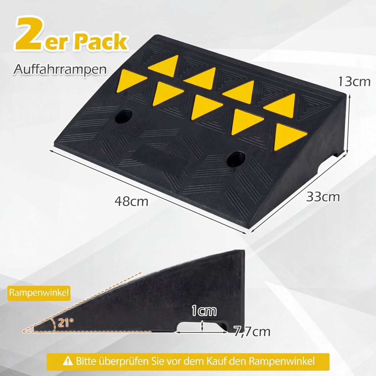 Coast Rampe d'accès, lot de 2 - capacité de charge de 15 tonnes - antidérapante - noir/jaune - 48 x 33 x 13 cm