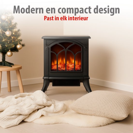Foyer décoratif électrique Alpina - Poêle électrique décoratif - Foyer avec effet de flammes réaliste - Thermostat réglable - Protection contre la surchauffe - 1 500 W - Noir - 39 x 25 x 54 cm