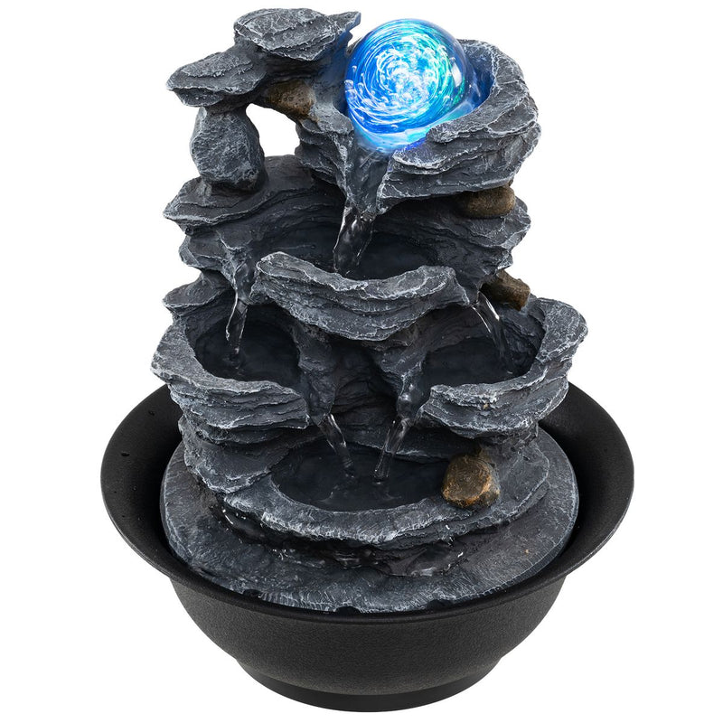 Fontaine de table Coast - Cascade effet rocher - Éclairage LED - Noir - 21,5 x 26 cm